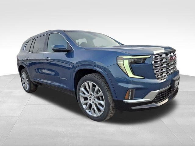 2026 GMC Acadia Denali in Downpour Metallic — front three-quarter view
