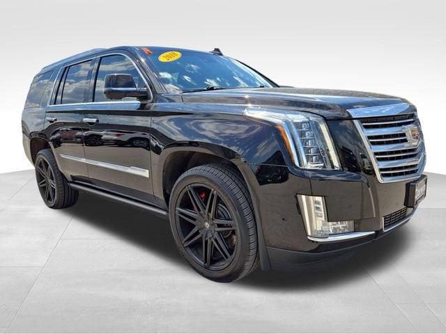 2018 Cadillac Escalade Platinum in Black Raven — front three-quarter view